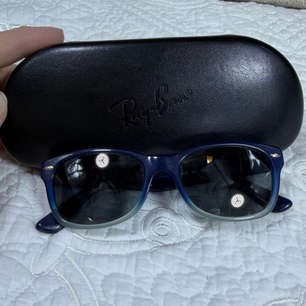 Ray-Ban Junior Kids Blue Square Rimmed Sunglasses w/ Case Youth Designer Shades